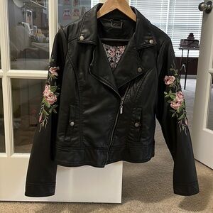Gorgeous Women’s Floral Black Leather Jacket